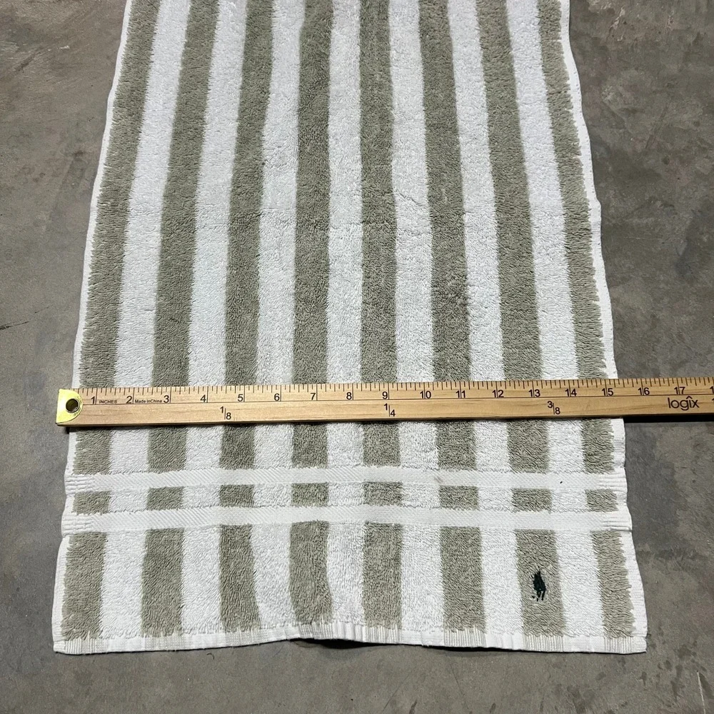 Vintage Ralph Lauren Hand Towel Striped Cotton Sage Green White Made in USA Pony